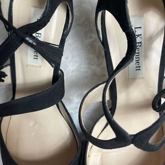 L.K.Bennett Black leather suede 3”heel pointed toe side lace tassel EUR SZ39.5 - Picture 9 of 9